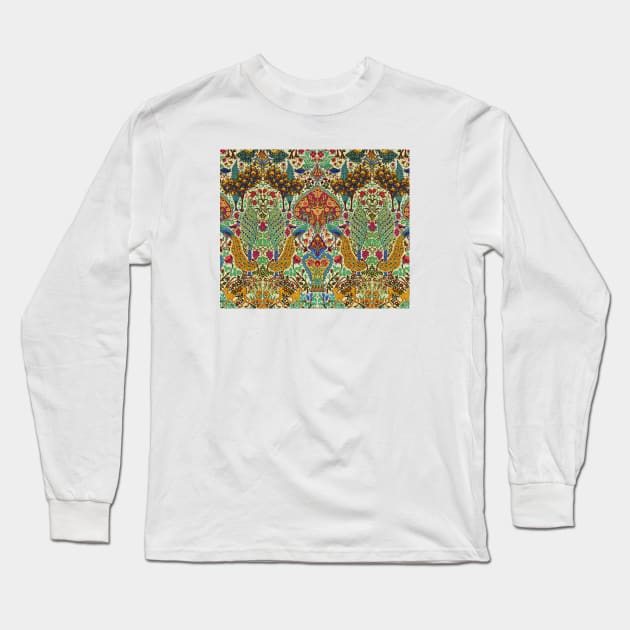 Oriental Floral Pattern with Peacocks and Deers Long Sleeve T-Shirt by BulganLumini